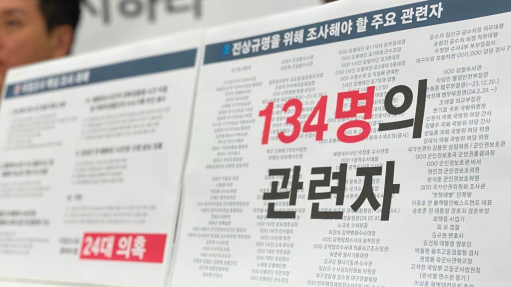 2024.08.14.(수) 군인권센터·민주사회를 위한 변호사모임·참여연대는 이날 채 상명 사망사건 수사 방해 및 사건 은폐 등의 진상규명을 위해 국회 국정조사 실시를 촉구하며, 진상규명해야 할 24대 과제와 134명 관련자를 제안하는 기자브리핑을 개최했다.